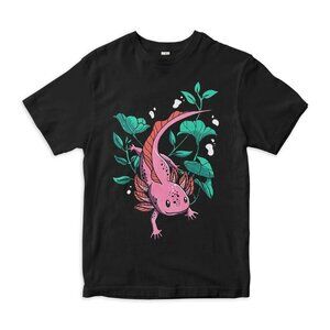 Cute Axolotl T-Shirt – Kawaii Salamander Graphic Tee – Pink Axolotl with Plants